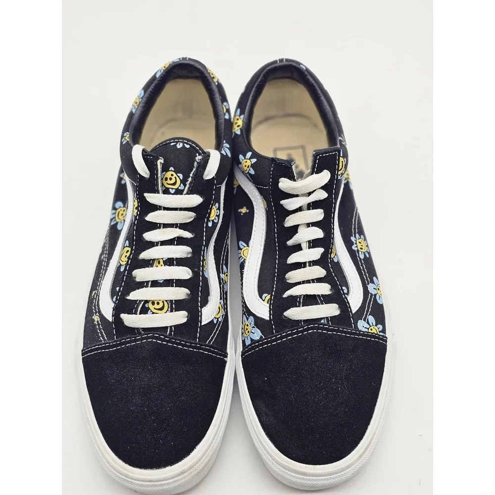 Vans Old Skool Sneakers Men 11.0 Women Black  Smiley Face Daisy Floral Print
